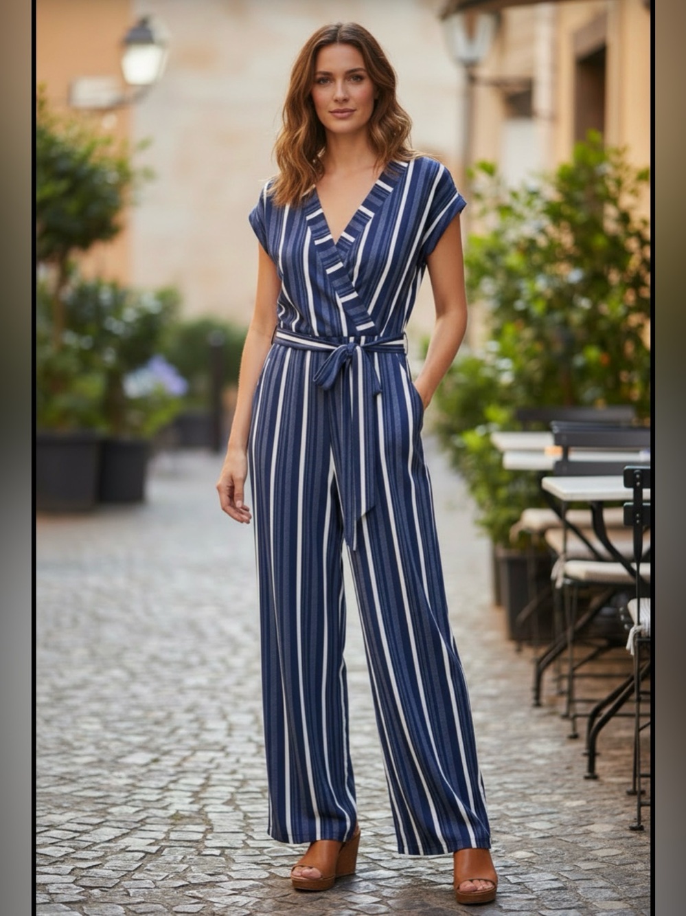 Monteau Striped Jumpsuit with Pockets